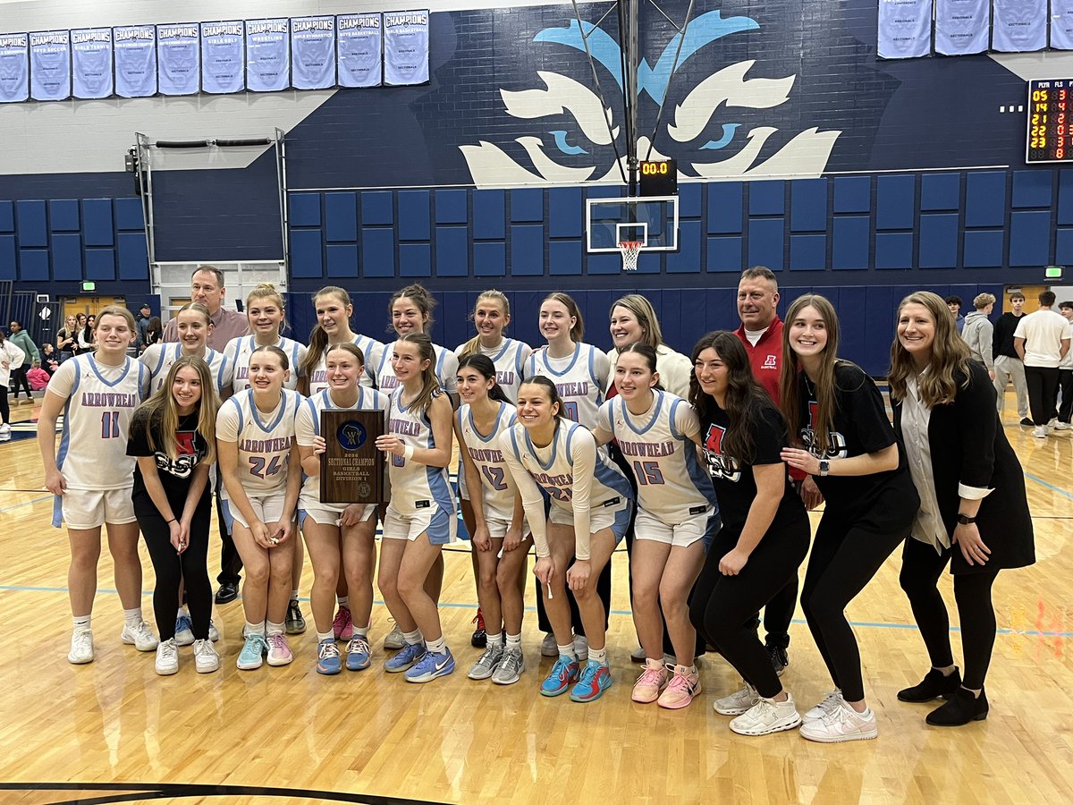 JZeee's tweet photo. TICKET PUNCHED! 🎟️
ST🅰️TE BOUND!
Arrowhead Girls 🏀 @arrowheadgirlBB is headed back to State, beating Brookfield East 74-51 Sat. 
Arrowhead makes its 13th trip to the State Tourney and 3rd in a row, with 3 state titles ('88, '91, '24).
See you in Green Bay Friday night! https://t.co/iBCYTWfGKX