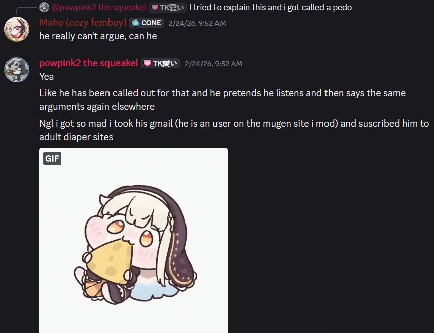 KatsupSauce's tweet photo. #MUGEN #MUGEN更新情報 @iwuvchaos aka Pow Pink/dgsgqa used my email address to sign up to miscellaneous sites.  She is insane and needs professional mental help. The users of AK1 are not in good hands (shocker), but their emails aren't in good hands either. She's also tried to- https://t.co/dQeEWQQfcm