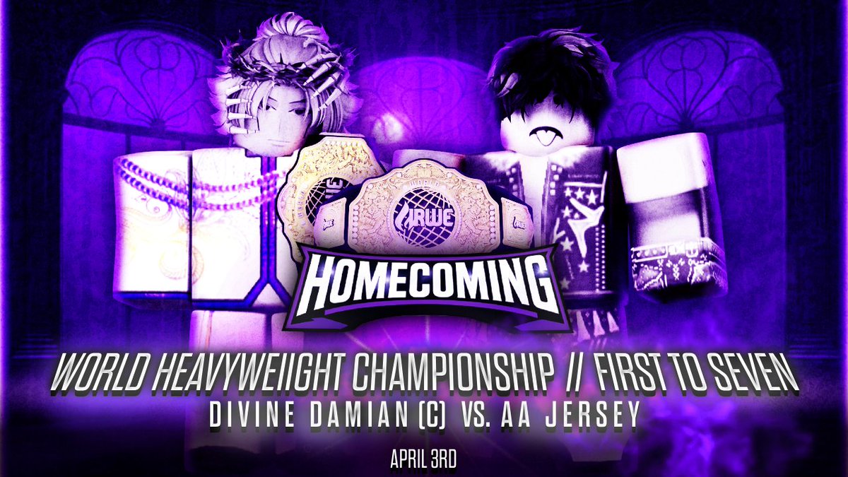 #IRWEHomecoming1  3/4/2026 🏟️🔔

WORLD HEAVYWEIGHT CHAMPIONSHIP MATCH

After their CONFRONTATION at #iwucotk , @AAJersey_  has made it clear he is LOCKED Onto <a href="/DivineDamianz/">Divine Damian// Damian Dillion // Samoa Doe</a> 's WHC after he had defeated #FallenMorton

WILL AA RETRIEVE THE BIG GOLD ON THE GRANDES STAGE?

#IRWE2026