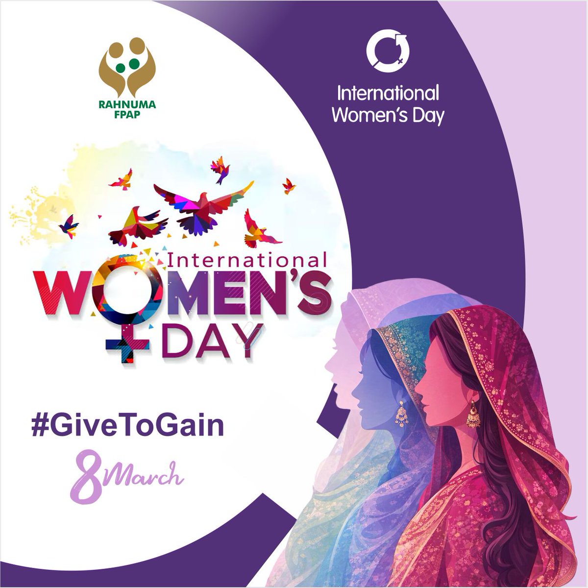 Rahnuma_FPAP's tweet photo. This Women's Day, let's celebrate the power of giving and provide women a world where she has the right to health, education, opportunity, dignity, and shaping her own future - because when women are empowered, the communities gain strength. 
#RahnumaFPAP #InternationalWomensDay #GivetoGain #EmpowerHer #health #education #safespaces #dignity #womenempowerment #economicempowerment #srh
