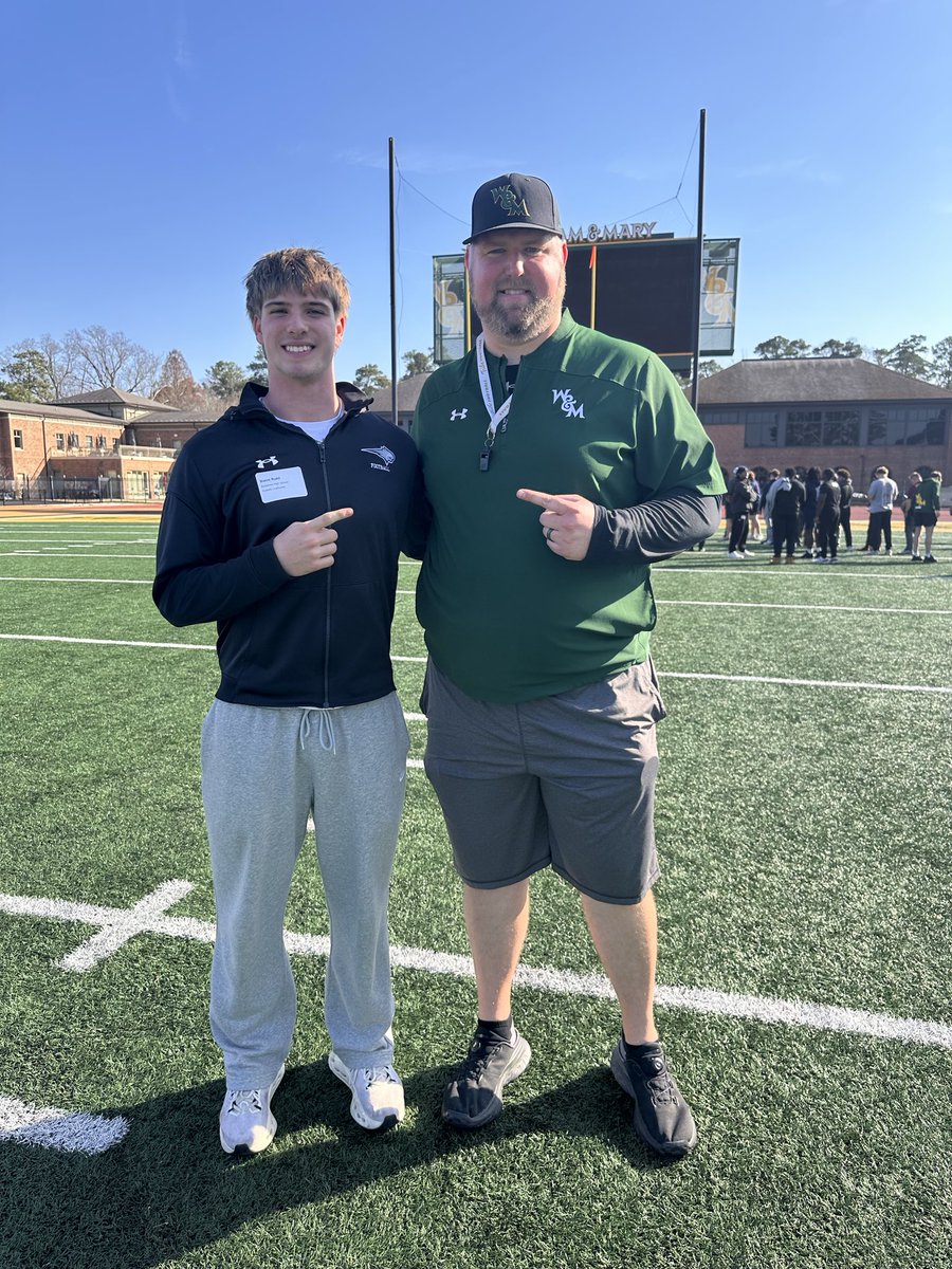 BlaineERudd's tweet photo. Had a great junior day and spring game at @WMTribeFootball. Really enjoyed meeting the coaching staff and learning more about the Tribe🔰. Thank you @DLRunStoppers and @BoRevell for having me!

@CoachHatfield1 @CoachBBachman @BuckFitz @NCEC_Recruiting @Bobcatsfballva @PWCsportsVA @carljfred @CoachMikeLondon