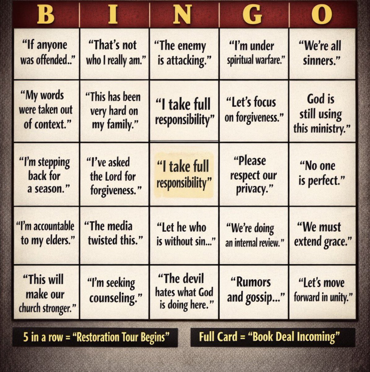 Fake apology Bingo for all who like to play. 
-