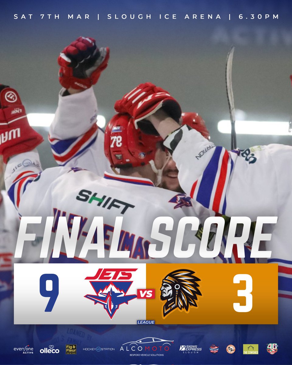 Win at home✅️
Now onto tomorrow! 

The AlcoMoto Slough Jets secure a 9-3 win against the Chelmsford Chieftains here at the Hangar this evening! 🔥 

📸 Vicky Beck Photography 

#SloughJets | #letsgoJets | #icehockey