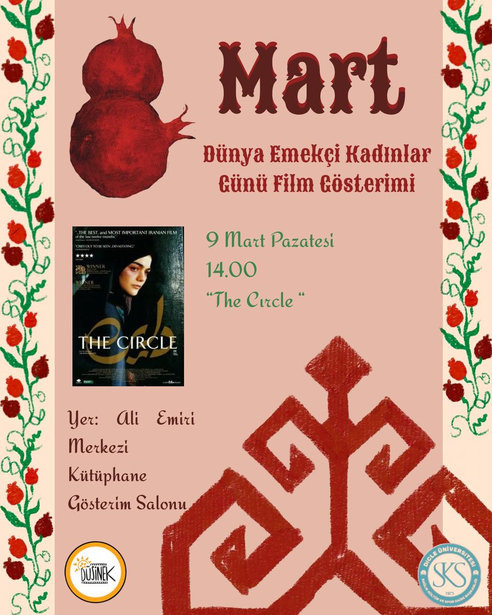 “Bir toplum, kadınları kadar özgürdür.”🌻

8 Mart Dünya Emekçi Kadınlar Günü kapsamında düzenlediğimiz film gösterimine hepinizi bekleriz.