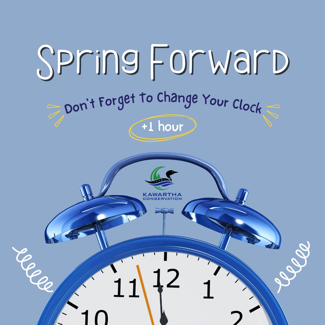 KawarthaConserv's tweet image. ⏰ Reminder: Daylight Saving Time begins this weekend.
Set your clocks ahead 1 hour Saturday night and take a moment to test smoke alarms and replace batteries.
Simple steps help keep your household safe.

#DaylightSavings #SpringForward #FireSafety #EmergencyPreparedness