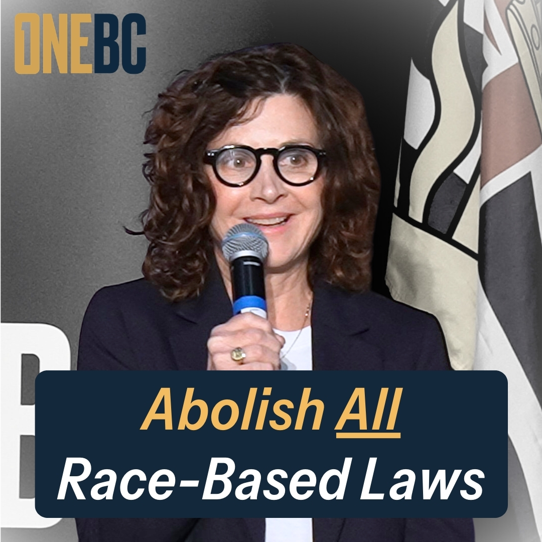 Only OneBC wants to abolish all race-based laws!

No more DEI, ethnic-based land title and no softening criminal sentences based on race. 

Join OneBC: 1bc.ca