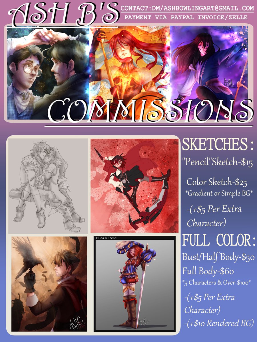 🚨The time has come-commissions are open once again!🚨

5 spots are available before the form auto-closes. Check out all the details, more examples, and placing an order for one in the form here: forms.gle/zgaod3UAp88PVH…

✏️🩷Sharing is also appreciated! 💙🎨
