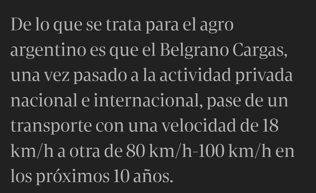 No puede ser legal publicar esto. El Belgrano privatizado estaba al borde de la desaparición física. Pudo multiplicar el volumen de carga transportada y mejorar las velocidades de circulación de los trenes justamente gracias a la inversión estatal en vías. Esa que no existe más.