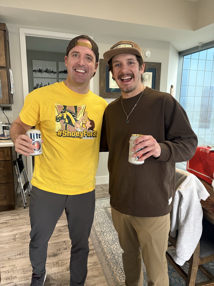 RobComedy's tweet photo. Headed to the @WMUHockey game tonight and celebrating Luke Johnson 30th birthday! Had to make up some shirts in honor of the last game we went to… #natty 

Shoutout to Austyn’s cousin Luke and their Etsy shop for crushing the quick print! 

@Buccigross #nchc #NCAAHockey https://t.co/I6CZf2Djvw