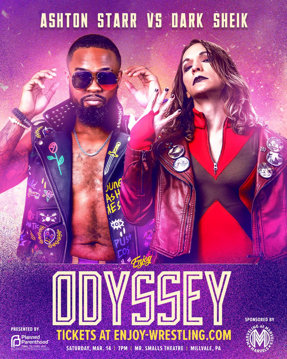 THE ENJOY ODYSSEY
Presented by Planned Parenthood of WPA
Saturday March 14th. 6PM Door / 7PM Bell
LIVE at @mrsmallstheatre in Millvale, PA

Featuring:
- THE ENJOY ODYSSEY BATTLE ROYALE
- TME vs. THE OUTRUNNERS
- LEE MORIARTY vs. DARIUS LOCKHART
- MIKEY MONTGOMERY vs. SAM HOLLOWAY