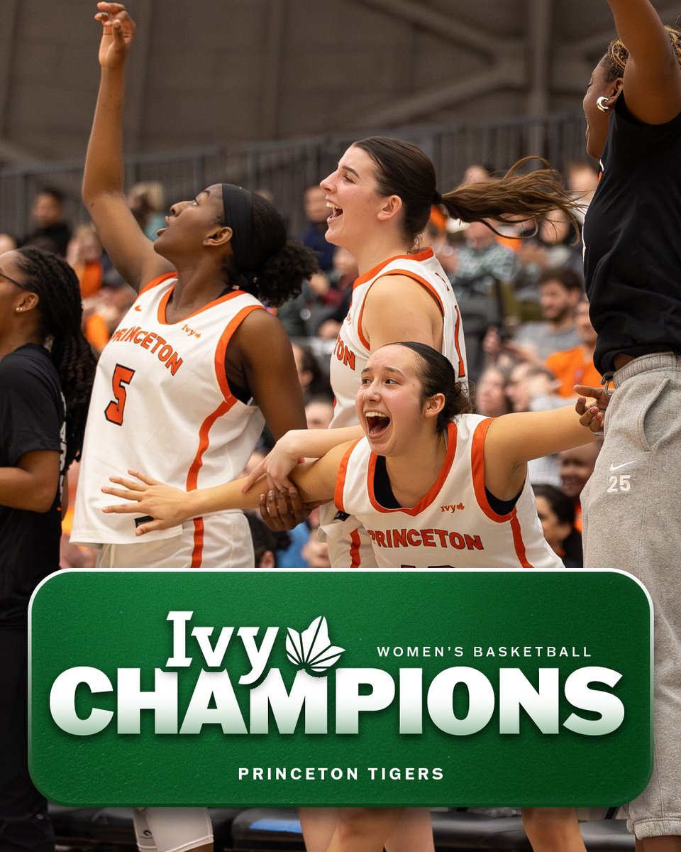 IvyLeague's tweet photo. 🏆 IVY LEAGUE CHAMPIONS 🏆

@PrincetonWBB clinches the outright Ivy League title and the No. 1 #IvyMadness seed after its win over Yale today. The No. 23 Tigers capture their fourth title in the last five years and the 19th overall. Congratulations, Tigers! 🌿🏀 https://t.co/nQN9qOC3B6