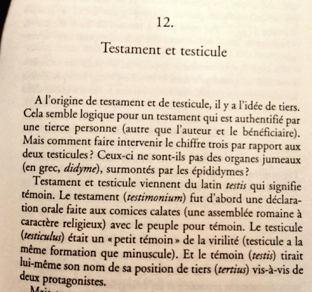 Étymologie. Testament et testicule