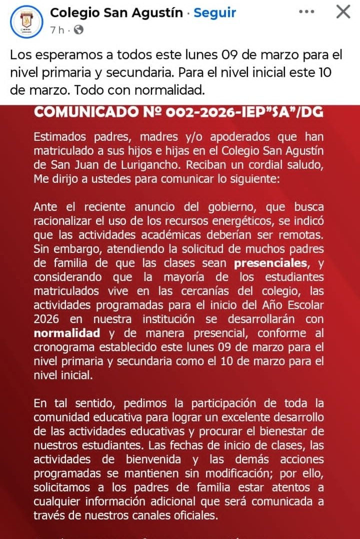 OJO, algunos colegios han decidido NO suspender sus clases presenciales. Y el Colectivo Volvamos a Clases Perú está convocando a un plantón para este lunes en el frontis del MINEDU.