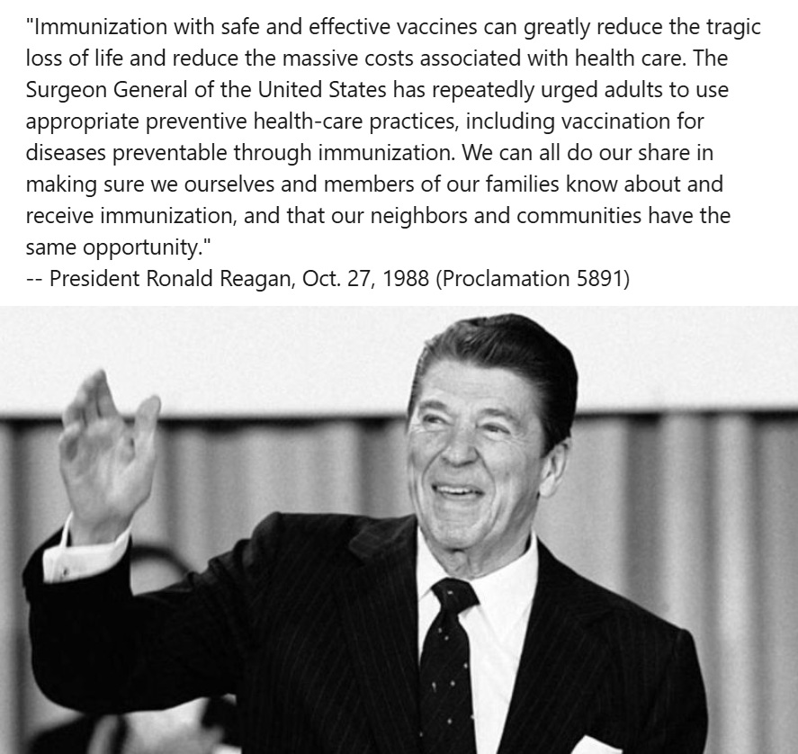 Ronald Reagan's proclamation endorsing vaccination in October 1988.