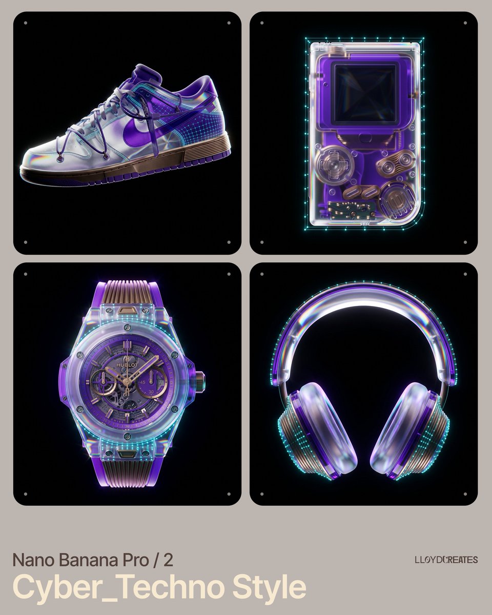 Cyber-Techno Product Shot in Void with Prismatic Effects AI image template preview