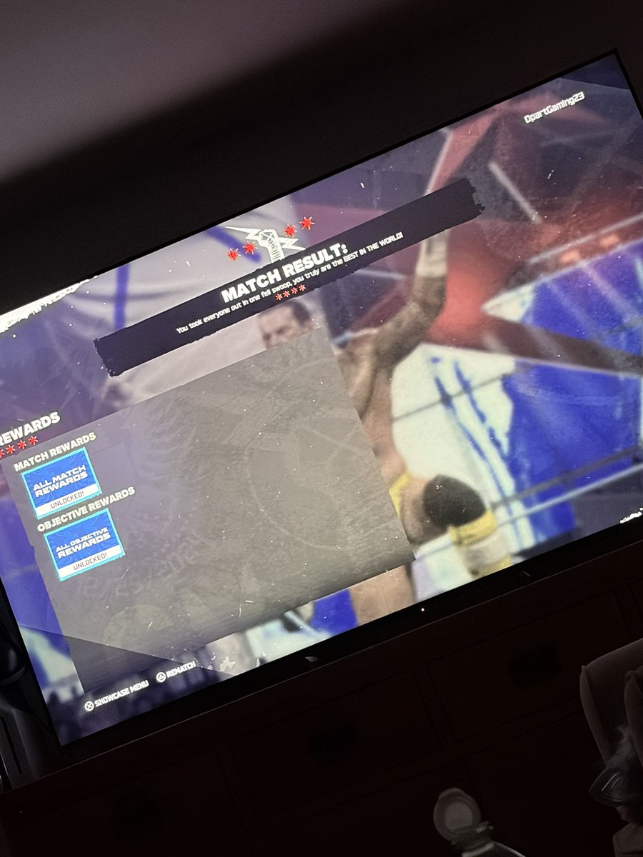 DpartMusic's tweet photo. Wow that was not a joke of a gauntlet when the final 3 got counted I yelped with joy 😂 #wwe2k26 @WWEgames https://t.co/dVWZ0b59kB