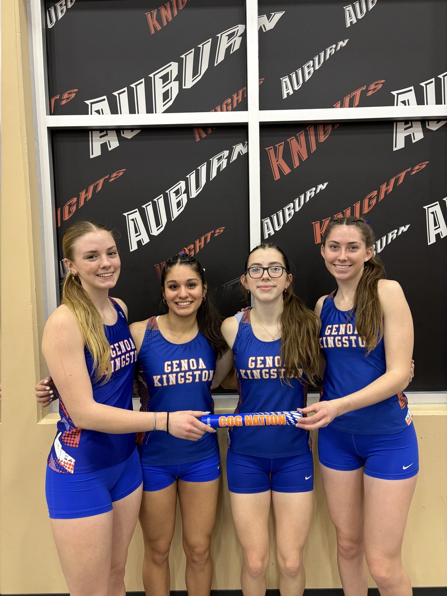 GKCogsAthletics's tweet photo. SCHOOL RECORD ALERT!
The 4x800 Relay team of Hannah Walker, Alexa Ayala, Madyson McDowell, and Gracie Zapatka set a new GK Indoor School Record today in Rockford with a time of 10:46.97, breaking the old mark by just 0.48 seconds!  Congratulations Ladies!
#gkcogs #BuildTheBrand https://t.co/6SRmVzX86I