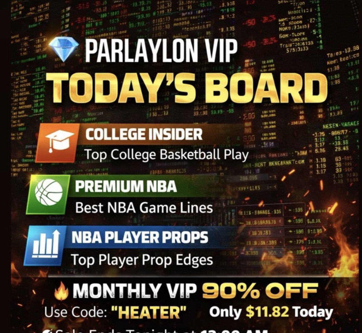 landers_12's tweet photo. All of @ParlayLonVIP picks as well as myself and other cappers 💰 

$11 right now with code “HEATER” for the month 90% off code ends at 11:59 PM tonight! https://t.co/AsbBeeeEk7