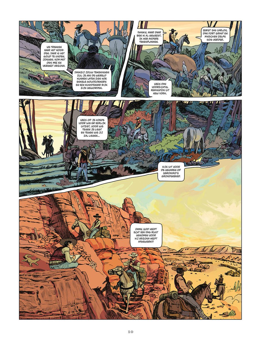 stripland_BENL's tweet image. 1885 - #FredericRemington, een jonge illustrator, droomt ervan om het #WildeWesten te tonen aan de wereld adhv zijn illustraties. Hij sluit zich aan bij een cavalerie dat achter #Geronimo, het ongrijpbare opperhoofd, aan gaat. #SagarFornies #JosepMaríaPolls. Komende week te koop.