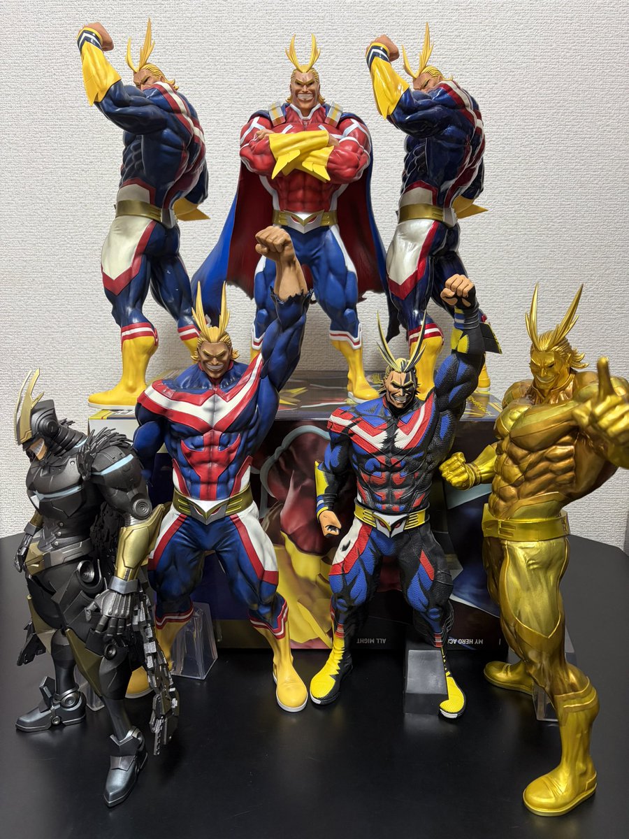 figyu_yogi's tweet photo. 一番くじオンライン ヒロアカ
ラストワン賞 オールマイト ～シルバーエイジ～

オールマイトデカフィギュア大集合（MASTERLISE EXTRA＋SMSP）

一体一体がでかくてギチギチになったけどこれやばいわ😂
一体一体の満足度高いし、まじオールマイトカッコよすぎんか？😍
撮影後回しにしてたけど壮観だわ😌 https://t.co/Lsc70OAV5Y