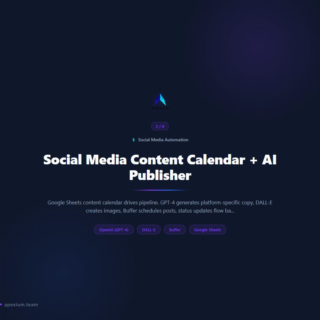apexium0101's tweet photo. Automate your social media presence across every platform (Part 1/2)

8 Social Media Automation workflows — ready to deploy:

→ AI Trend-to-Post Social Media Automator
→ Social Media Content Calendar + AI Publisher
→ Cross-Platform Social Media Report Bot
→ Content Performance Report (YouTube + TikTok + Skool)
→ Instagram Sentiment + Engagement Analyzer
→ Social Trend Monitor (6 Platforms + AI)
→ Social Media Growth Tracker + Weekly Digest
→ AI Browser Automation Agent

Content creation, scheduling, and engagement on autopilot.

Built with n8n. No code required.

#n8n #Automation #SocialMedia #ContentStrategy
