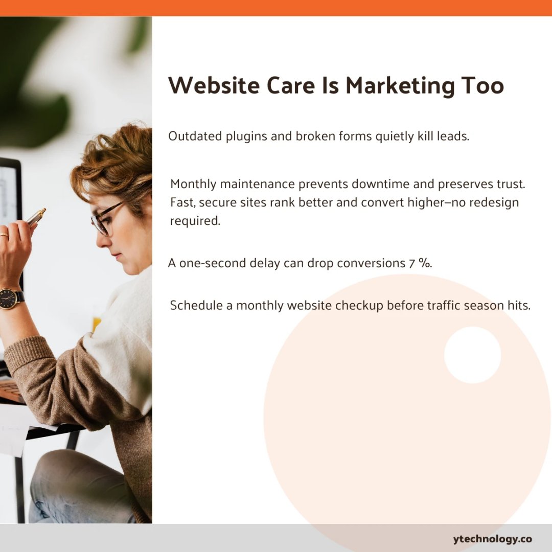 ytechnologyco's tweet photo. One-second delay = 7% drop in conversions.

Broken forms = lost leads.

Your website doesn't need a redesign.

It needs maintenance.

Website care is marketing. https://t.co/5ilB0G57Ne