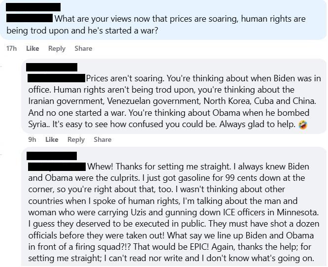 Caught this exchange on Facebook.  Priceless.