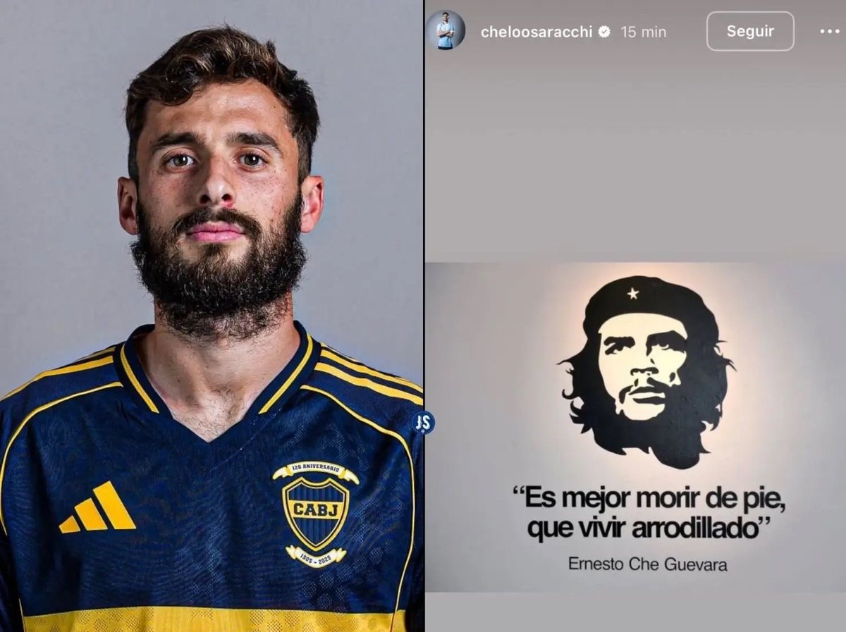 Marcelo Saracchi, ex-jogador do Boca Juniors, posta foto de Che Guevara no Insta!

"É melhor morrer de pé do que viver de joelhos"

Argentinos dizem que foi um recado para Messi, Suárez, De Paul e sul-americanos que se encontraram com Trump.

Che era argentino, assim como Messi.