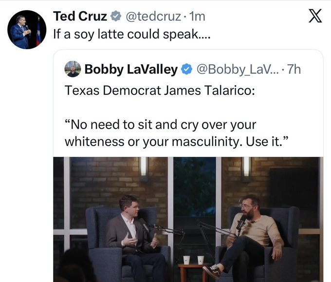 SETXResister's tweet photo. @SenTedCruz  -  If soy latte couple speak, it would say that your wife is ugly. Then you blindly support and vote for Soy Latte. https://t.co/rs56bivtsm