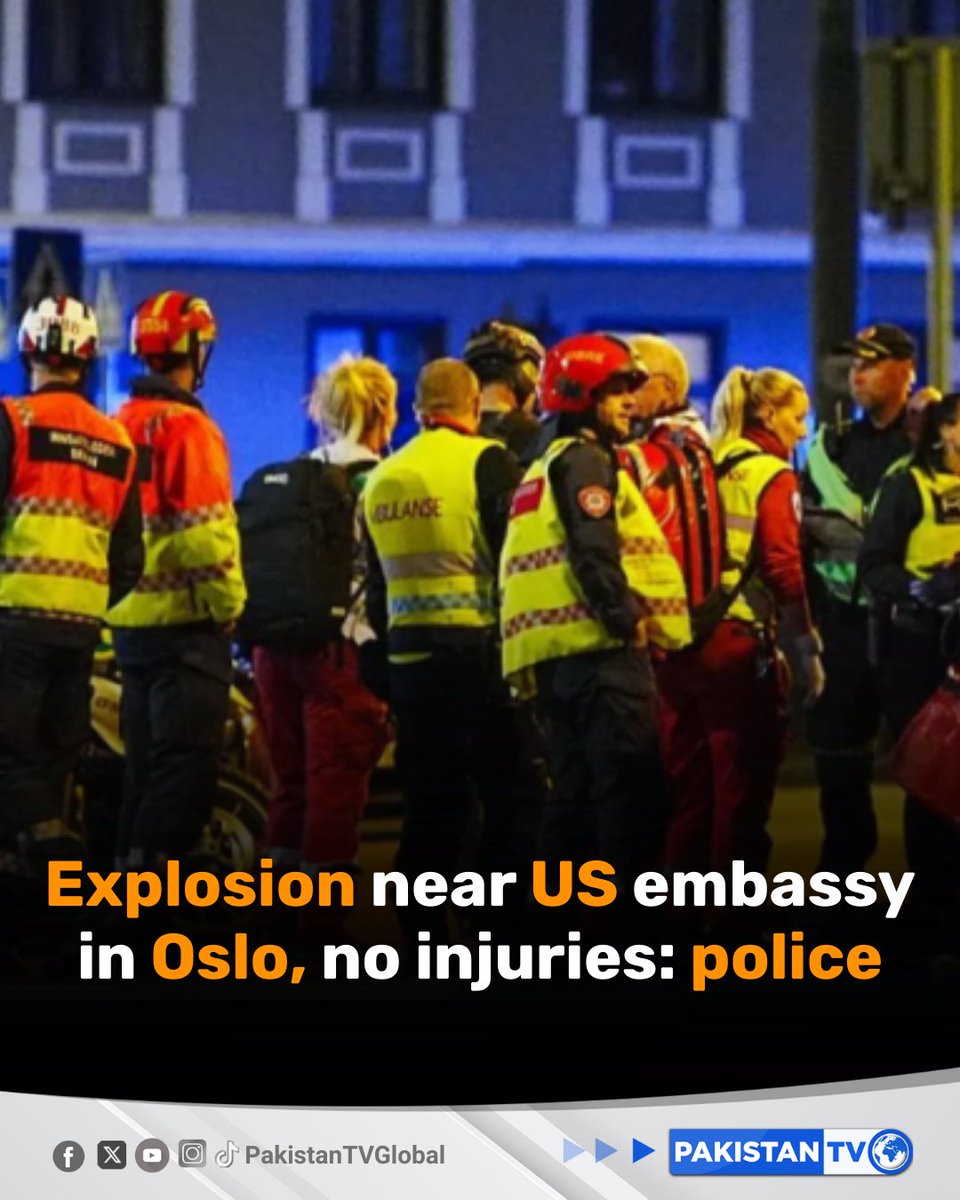 PakTVGlobal's tweet photo. Norwegian police reported on Sunday an explosion near the US embassy in capital Oslo, but said there were no casualties.
#OsloExplosion #NorwaySecurity #USEmbassyOslo #GlobalSecurity #PakistanTV #pakistantvglobal https://t.co/z0jyHE8qwm