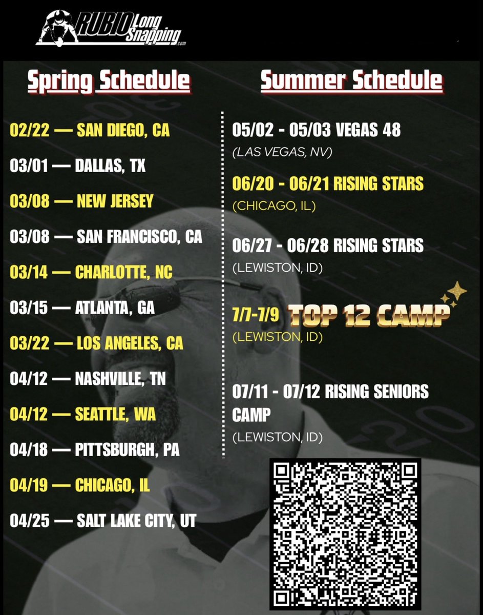 TheChrisRubio's tweet photo. Big day of Rubio Long Snapping camps tomorrow!

New Jersey checks in at 9:30 am
The Ballpark (Facility in the Back)
269 Squankum Road
Farmingdale, NJ 07727

Northern California checks in at 8:00 am
Silver Creek High School
3434 Silver Creek Road
San Jose, California 95121

Be ready for greatness!

#RubioFamily | #ToeTheLine