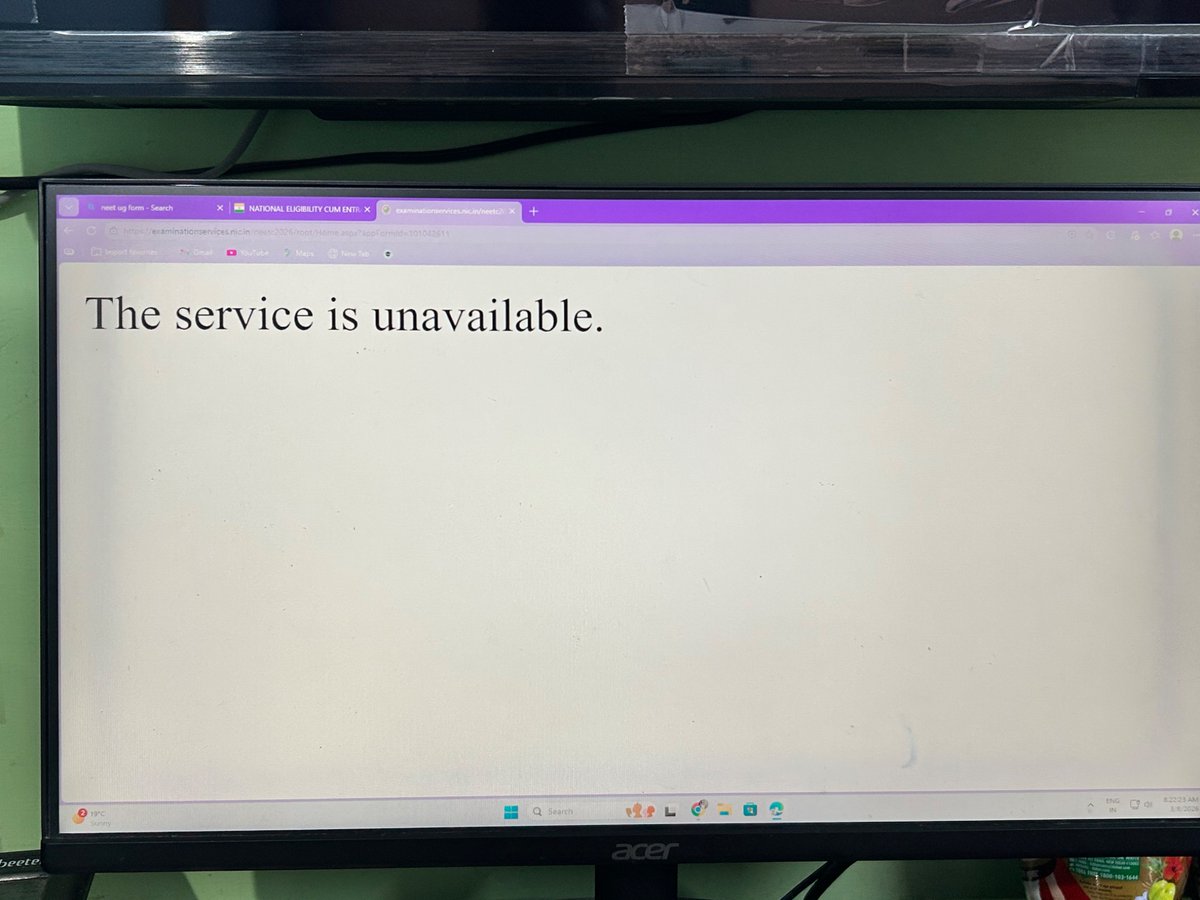MukeshK79937054's tweet photo. @NTA_Exams Sir/ Madam
NEET UG 2026 website not working since 07.03.26 Morning. Website is showing the service is unavailable. Look at screenshot. https://t.co/DMMiUj1R9X