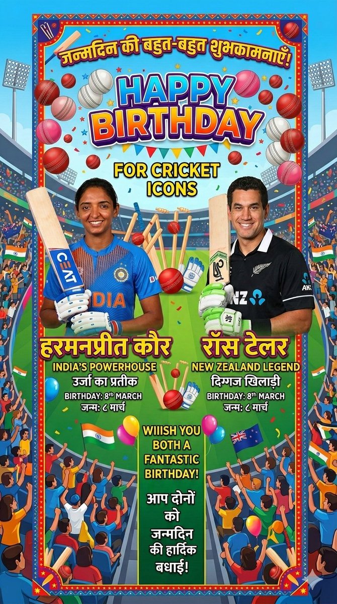 Sirazanwar's tweet photo. happy birthday  @ImHarmanpreet
@RossLTaylor https://t.co/JKgrvGd6I0