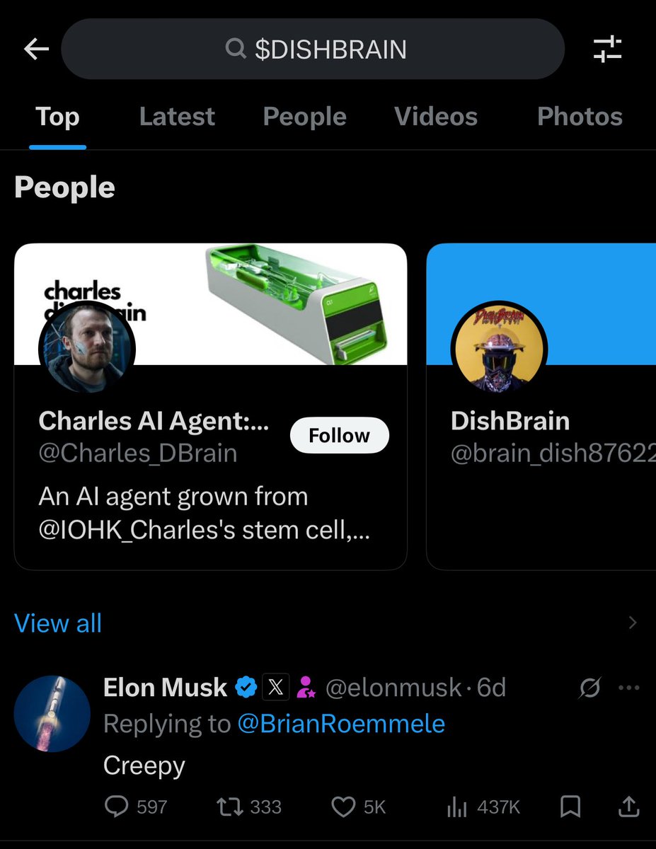 The first thing that pops up when you search $dishbrain is an <a href="/elonmusk/">Elon Musk</a> tweet. 

Probably nothing 👀