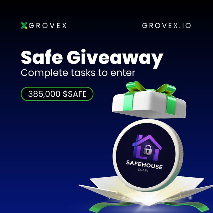 🎁 $SAFE Giveaway – $1000 Prize Pool

We’re giving away 385,000 $SAFE to 10 winners
(38,500 $SAFE each) 💰

How to enter:
1️⃣ Sign up on GroveX using code EEWZQH
2️⃣ Follow <a href="/Safehousememe/">Safehouse</a>
3️⃣ Follow <a href="/GroveXchange/">GroveX</a>
4️⃣ Follow @GRXChain
5️⃣ Like + reply and tag 3 friends

Ends: 14th