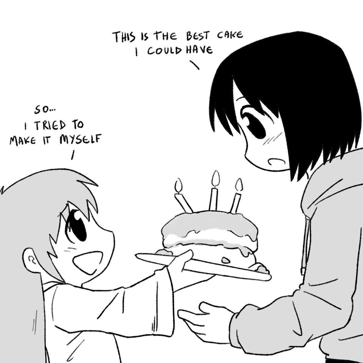 NofugoNFG's tweet photo. Is it too late for cake?

Happy birthay, Nano!! 
#Nichijou https://t.co/3FaStPxwoD