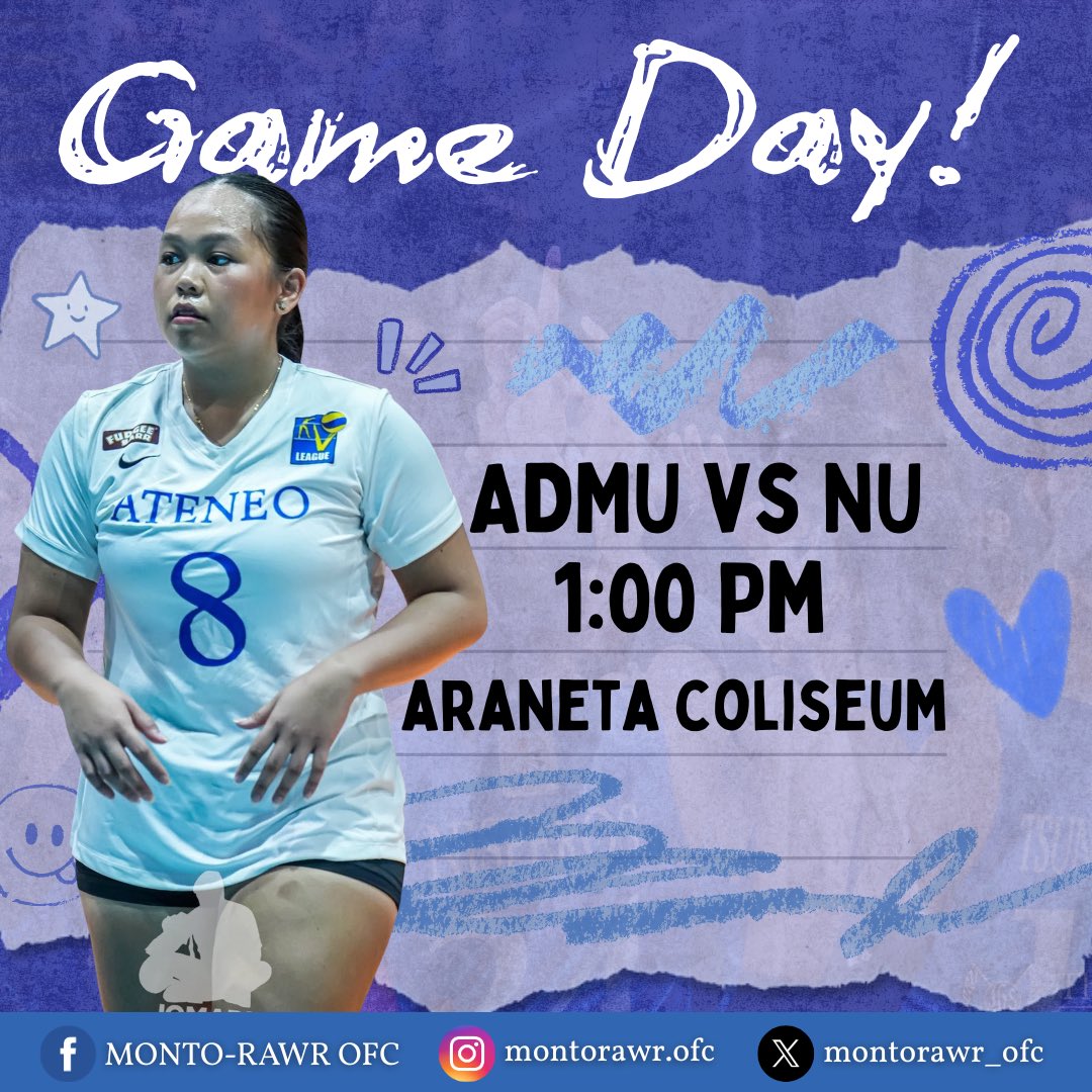 montorawr_ofc's tweet photo. GAME DAY BLUES 😮‍💨

Catch the Ateneo Blue Eagles as they battle against the NU Lady Bulldogs today at 1:00 PM in Araneta Coliseum. Let’s keep our heart strong energy as we cheer for the girls. 💙

Go Alex, Go Ateneo! One Big Fight!

#StandWithBlue https://t.co/JAcdg0WX9T