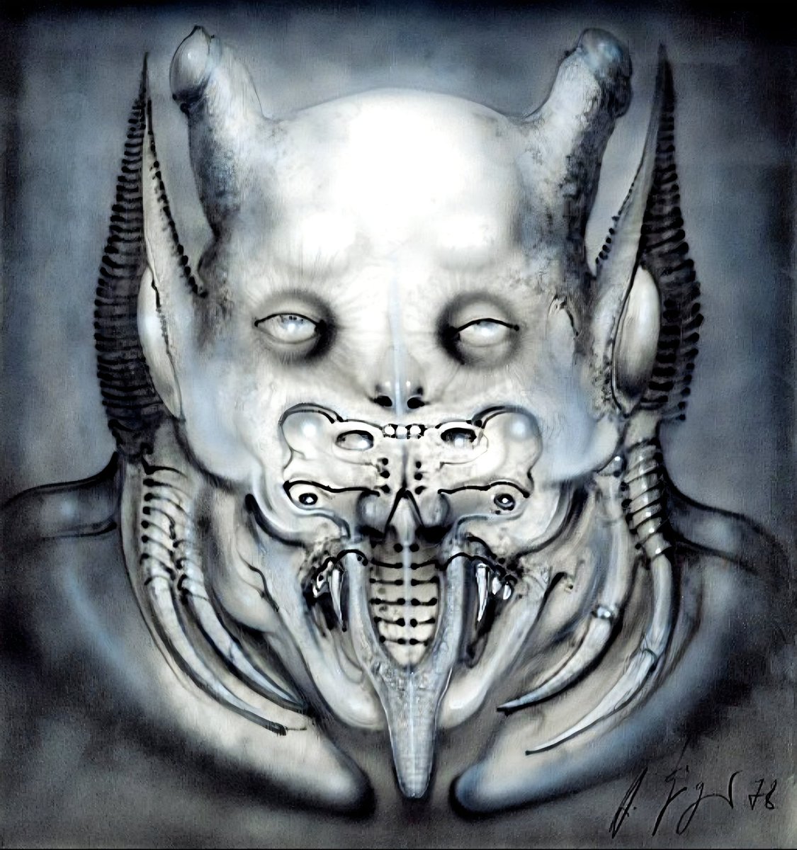 RJCrowtherJr's tweet image. 🦇⚙️ H.R. Giger - Demon, work 513, 1978.  #Baturday #HRGiger