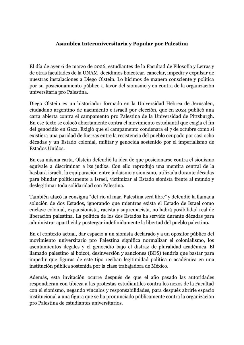 Asamblea Interuniversitaria y Popular x Palestina tweet media