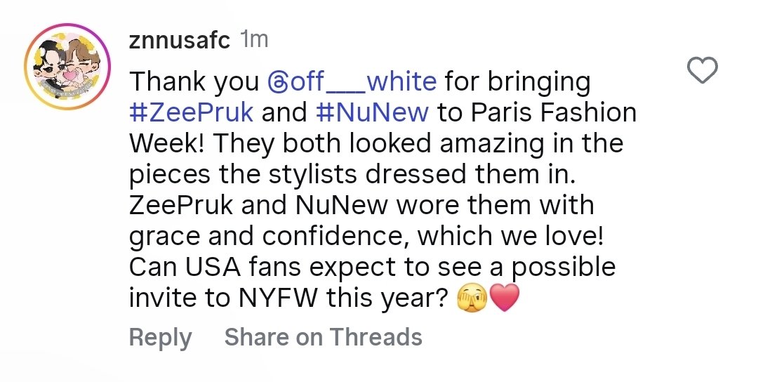 ZNNUSAFC's tweet image. Admin just realized that @OffWht is one of the many brands that attends New York Fashion Week.. Can USA fans hope to see #ZeePruk and #NuNew be one of the invitees for this year or in the near future for #NYFW? 🫣❤️

ZEENUNEW IN PARIS FW26
#OffWhitexZeeNunew
#OffWhite #PFW2026