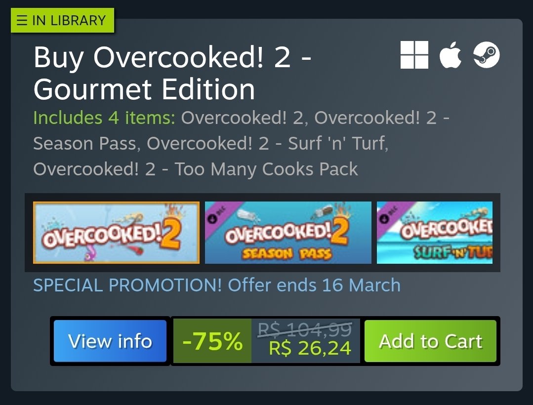 GamesDATA_1's tweet photo. E passando para lembrar a todos nesse dia da mulher da promoção da Steam Women's Day Sale 2026 (ou "Venda do Dia da Mulher"), onde overcooked 2 está com 75% de desconto até o dia 16 de março, não esqueçam de aproveitar 🫡
#diaDaMulher #Steam https://t.co/JT0duO8Vsc