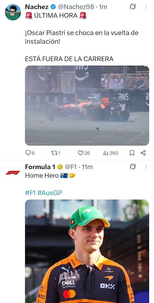 omarcio11's tweet photo. Queda más de media hora para que empiece la carrera y Piastri está fuera🤣 https://t.co/R8RNrXjYJ8