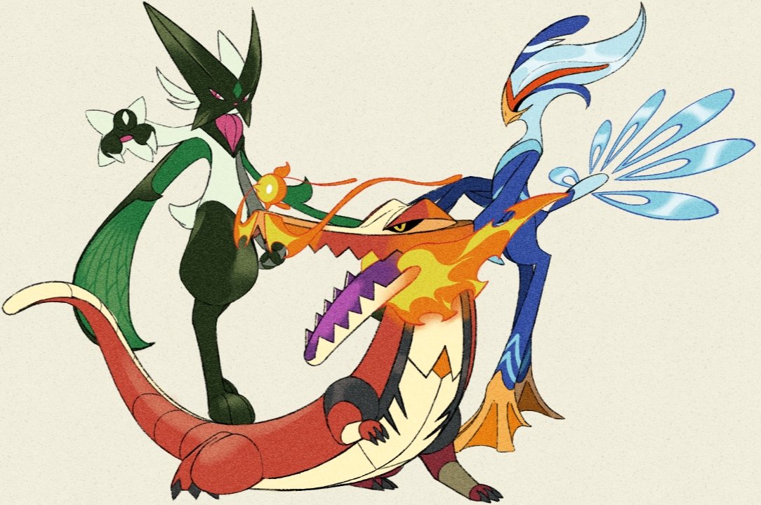 I've tried to redesign the Paldea starters. They're not a complete recreation, but rather some changes I made to suit my personal taste. What are you think? 
#Pokemon #ScarletandViolet #Paldea #Fanart