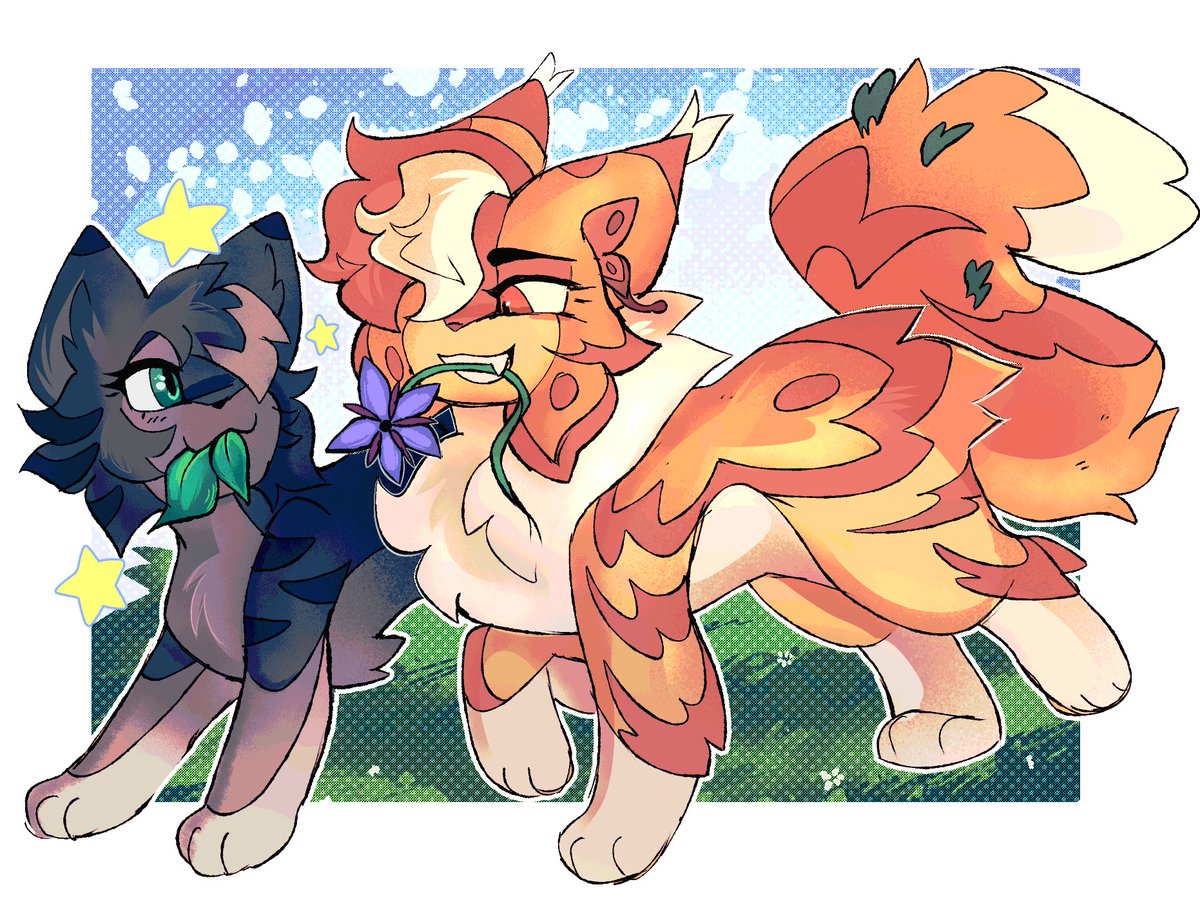 Mothwing &amp; Willowpaw collecting herbs together! 
[ #warriorcats ]🌿🌺
