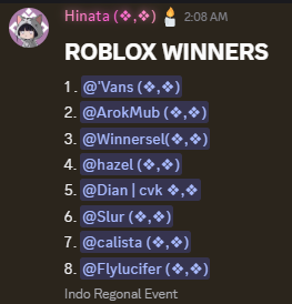 I was really happy because I could join in the Roblox event yesterday in Ritual Indonesian Regional, at first plan I was just to have fun, but ended up finished in 5th place.  

so i'll thankyou to yesterday host <a href="/Bas_Basterx/">Baster (❖,❖)</a> &amp; <a href="/Ox6ce4/">0xrumora (❖,❖)</a>

<a href="/ritualnet/">Ritual</a> <a href="/ritualfnd/">Ritual Foundation</a>