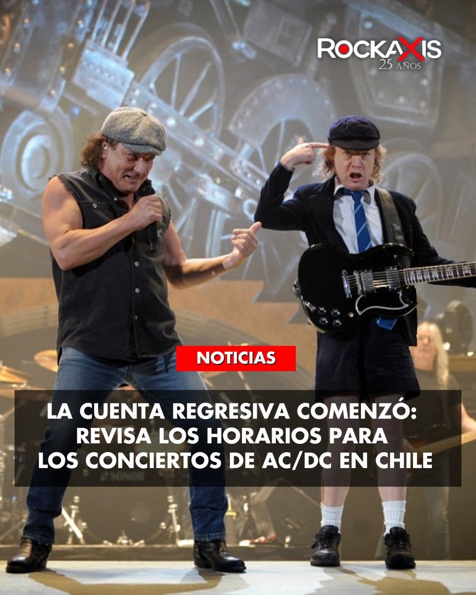 rockaxisoficial's tweet photo. ⚡️ ¡Ya están los horarios para AC/DC en Chile! ⚡️

La potencia del Power Up Tour ya aterrizó en Santiago y @acdc se prepara para hacer vibrar el Parque Estadio Nacional este 11 y 15 de marzo 🤘

Desliza y revisa los horarios oficiales de cada jornada para que organices tu llegada y no te pierdas ningún momento del regreso de una de las bandas más grandes del rock.

🎟️ Entradas para el domingo 15 de marzo disponibles en @ticketmastercl

@dgmedioschile