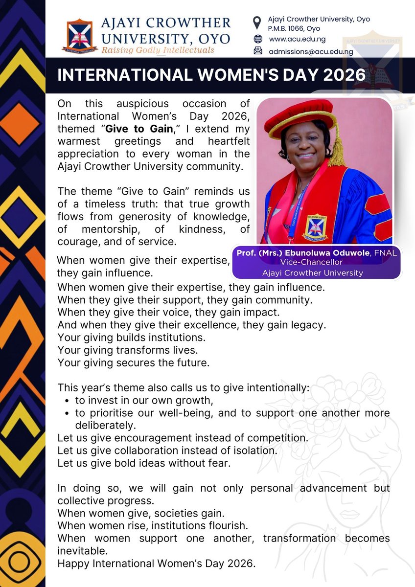 Ajayi Crowther University, Oyo tweet media