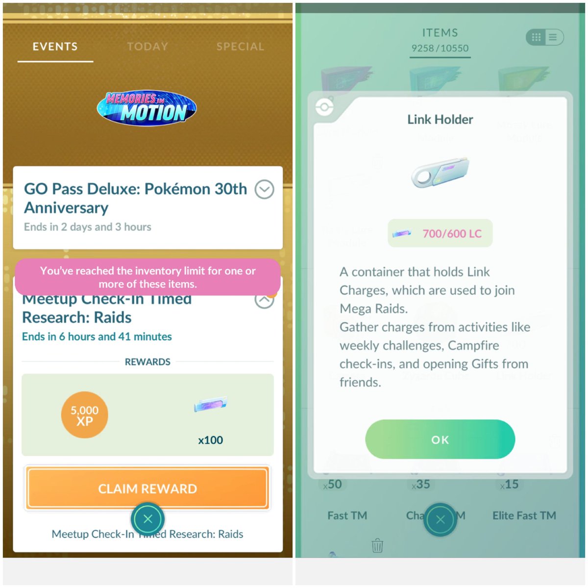 Can't claim the check in bonus cause I'm capped on link charges and there is no mega raids to use some on. We have at least 60 people who checked in that are in the same boat. <a href="/NianticHelp/">Niantic Support</a>