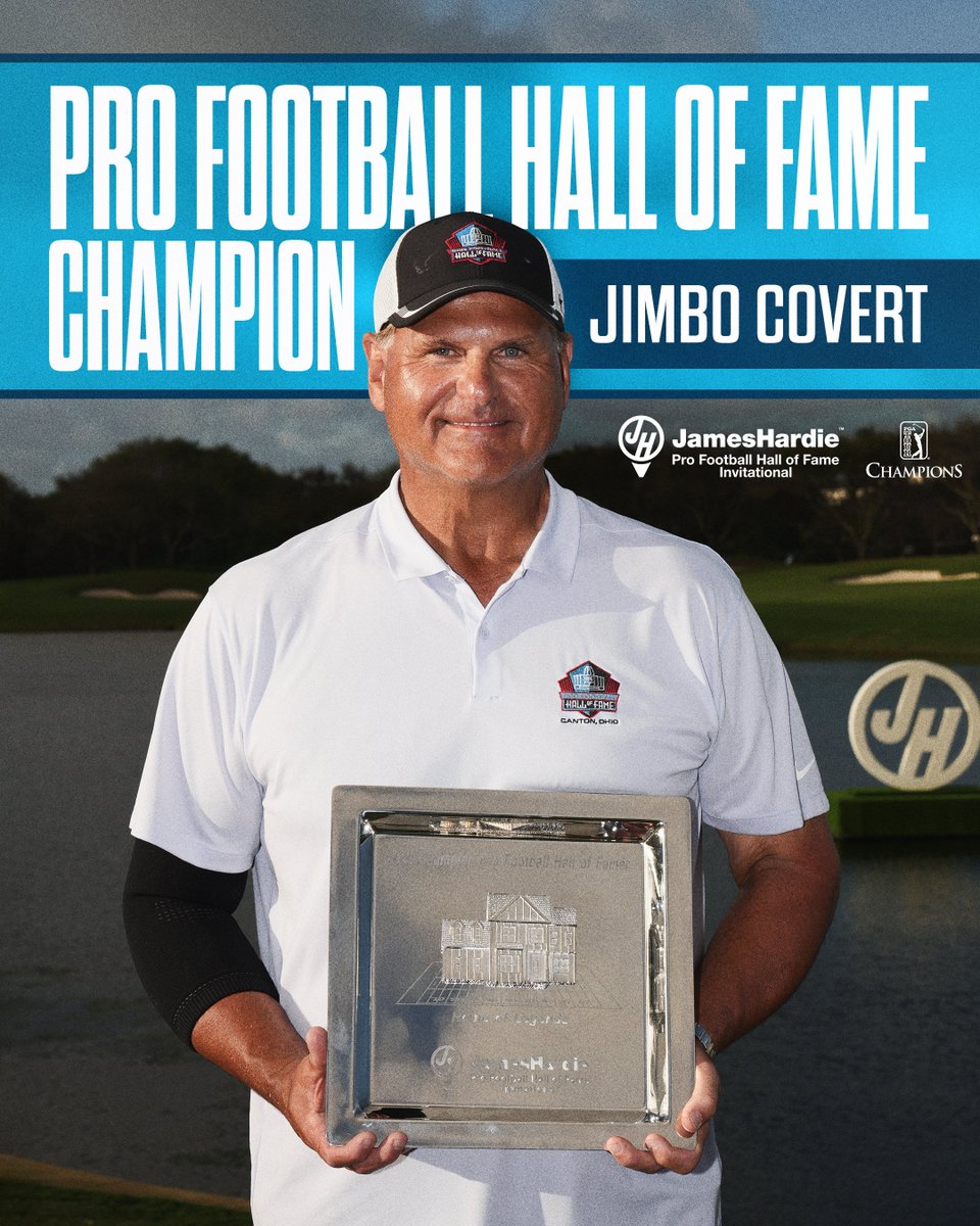 ChampionsTour's tweet photo. A clean victory for Jimbo Covert 🏆

The @ProFootballHOF class of 2020 member brings home the Pro Football Hall of Fame division trophy @JamesHardieInv! https://t.co/YfXHwudMlM