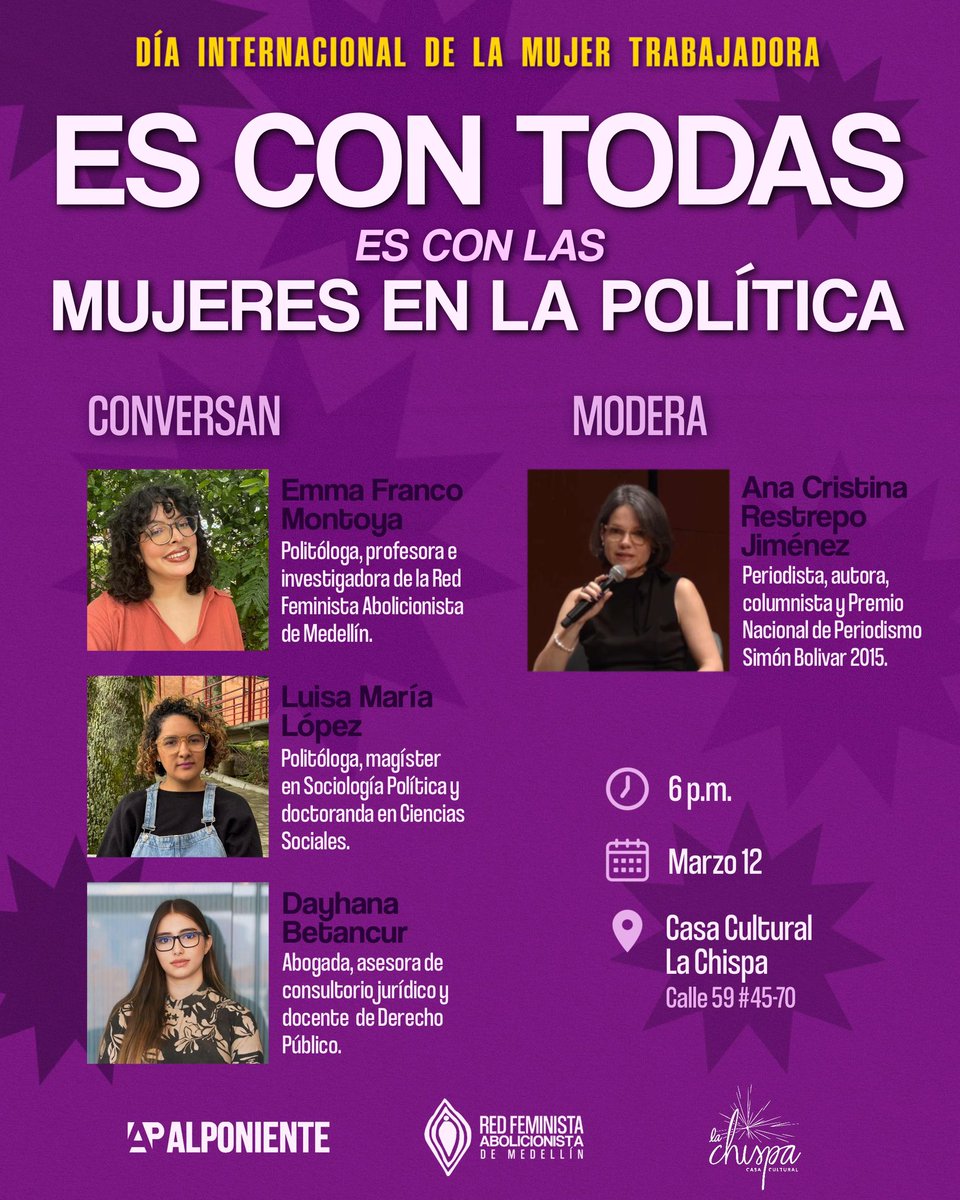 redabolicionmed's tweet photo. 📍Medellín
¿Te has preguntado qué nos espera a las mujeres con el próximo congreso electo?
El próximo jueves 12 de marzo te invitamos a #EsConTodas: es con las mujeres en la política, con docentes expertas y la moderación de Ana Cristina Restrepo Jiménez. https://t.co/pu0Yyjk2gQ